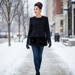 Nonoo New York Elegant Structured 100% Wool Coat w/Real Fur Trim Size 8